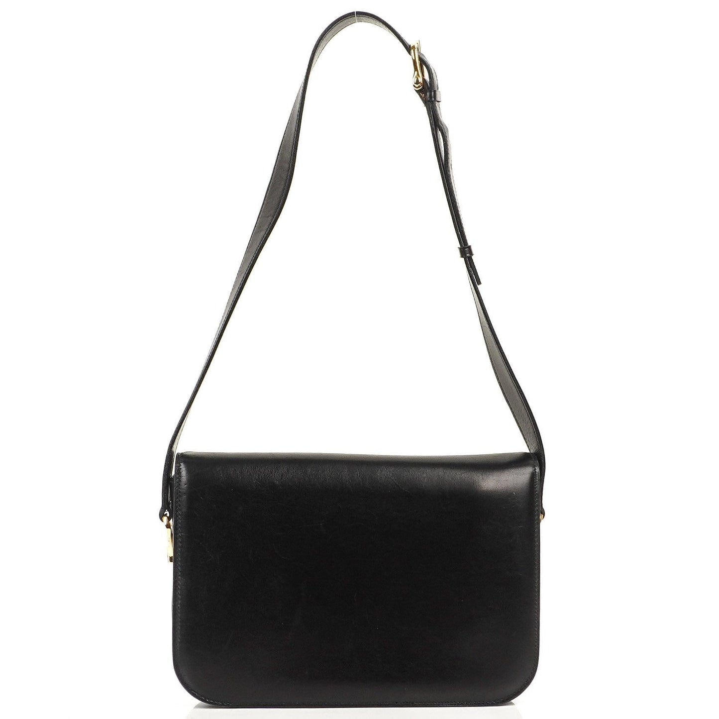 Celine Vintage Caleche Schultertasche aus schwarzem Box Kalbsleder
