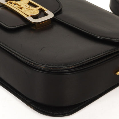 Celine Vintage Caleche Schultertasche aus schwarzem Box Kalbsleder