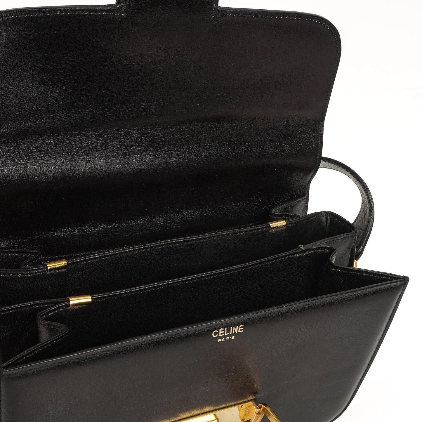 Celine Vintage Caleche Schultertasche aus schwarzem Box Kalbsleder