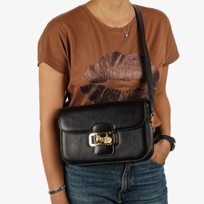 Celine Vintage Caleche Schultertasche aus schwarzem Box Kalbsleder