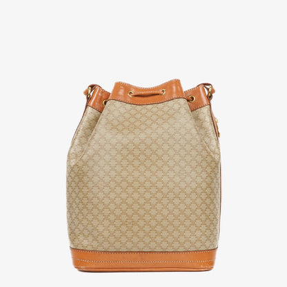 Celine Vintage Macadam Triomphe Bucket Bag mit Kordelzug in Beige und Braun