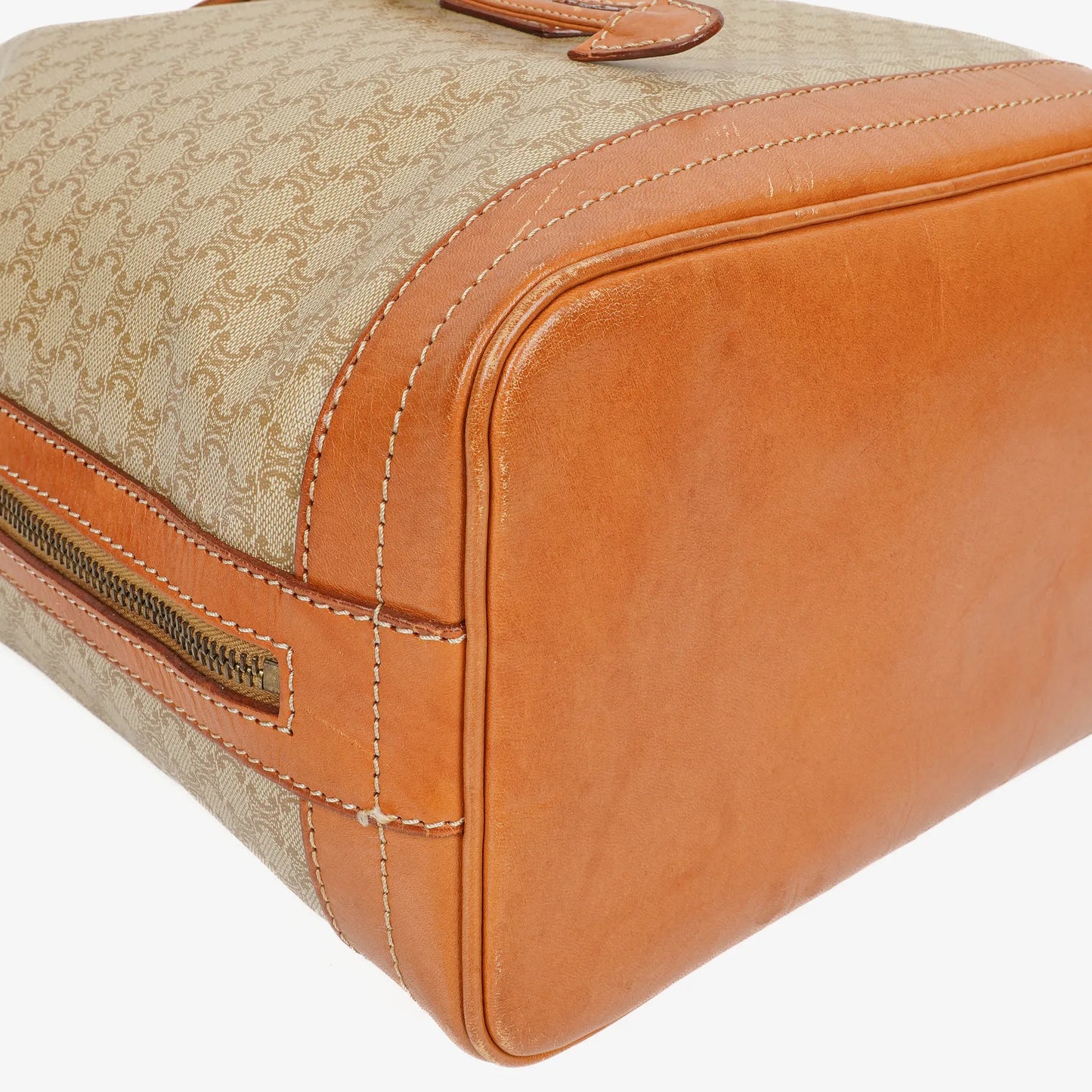 Celine Vintage Macadam Triomphe Bucket Bag mit Kordelzug in Beige und Braun