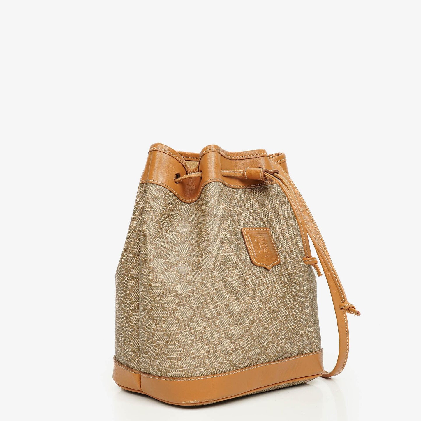 Celine Vintage Macadam Triomphe Bucket Bag mit Kordelzug in Beige