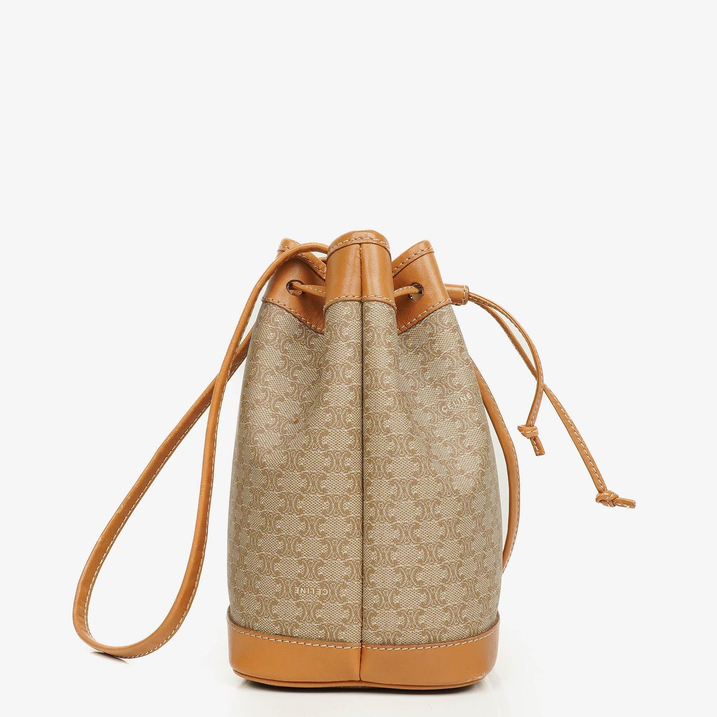 Celine Vintage Macadam Triomphe Bucket Bag mit Kordelzug in Beige