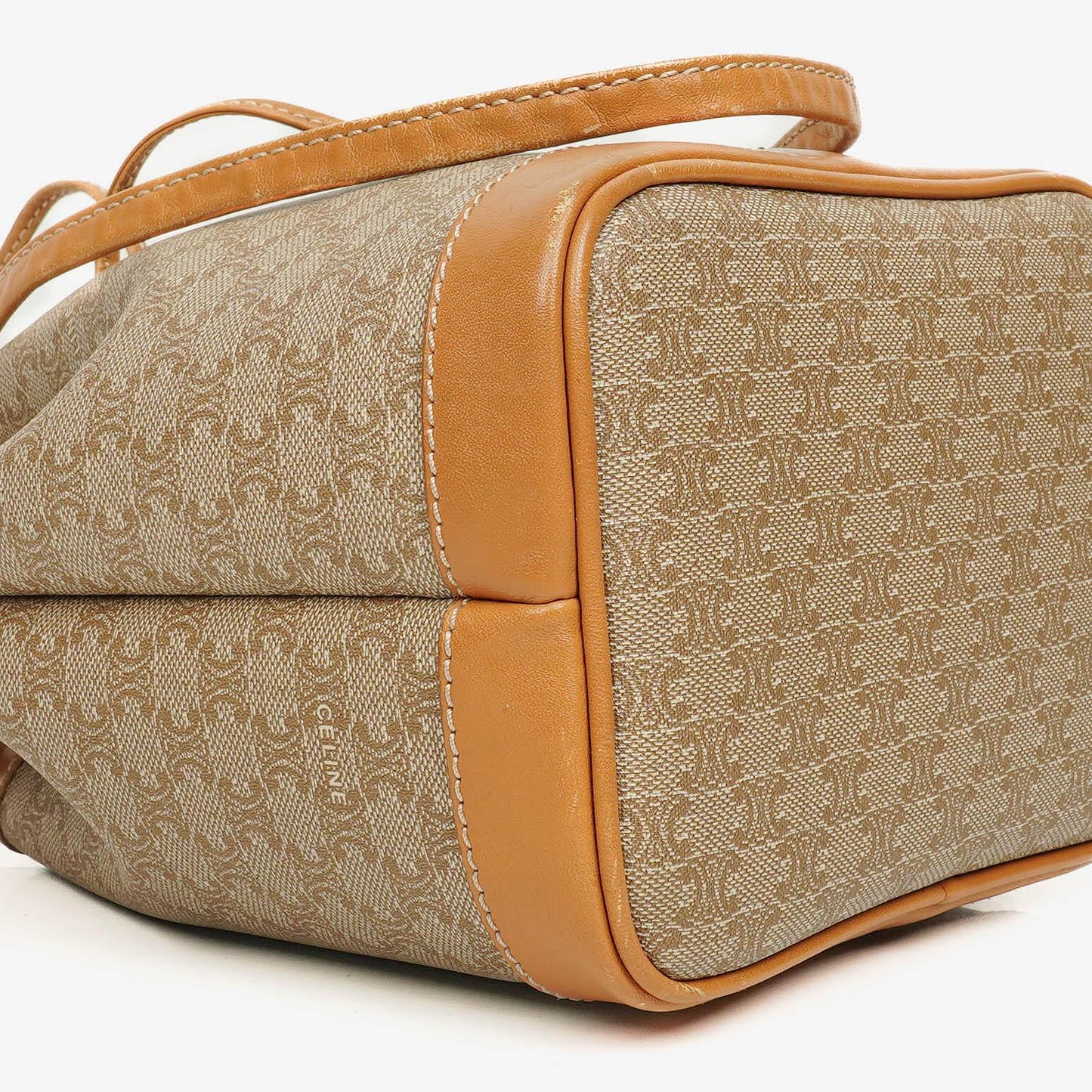 Celine Vintage Macadam Triomphe Bucket Bag mit Kordelzug in Beige