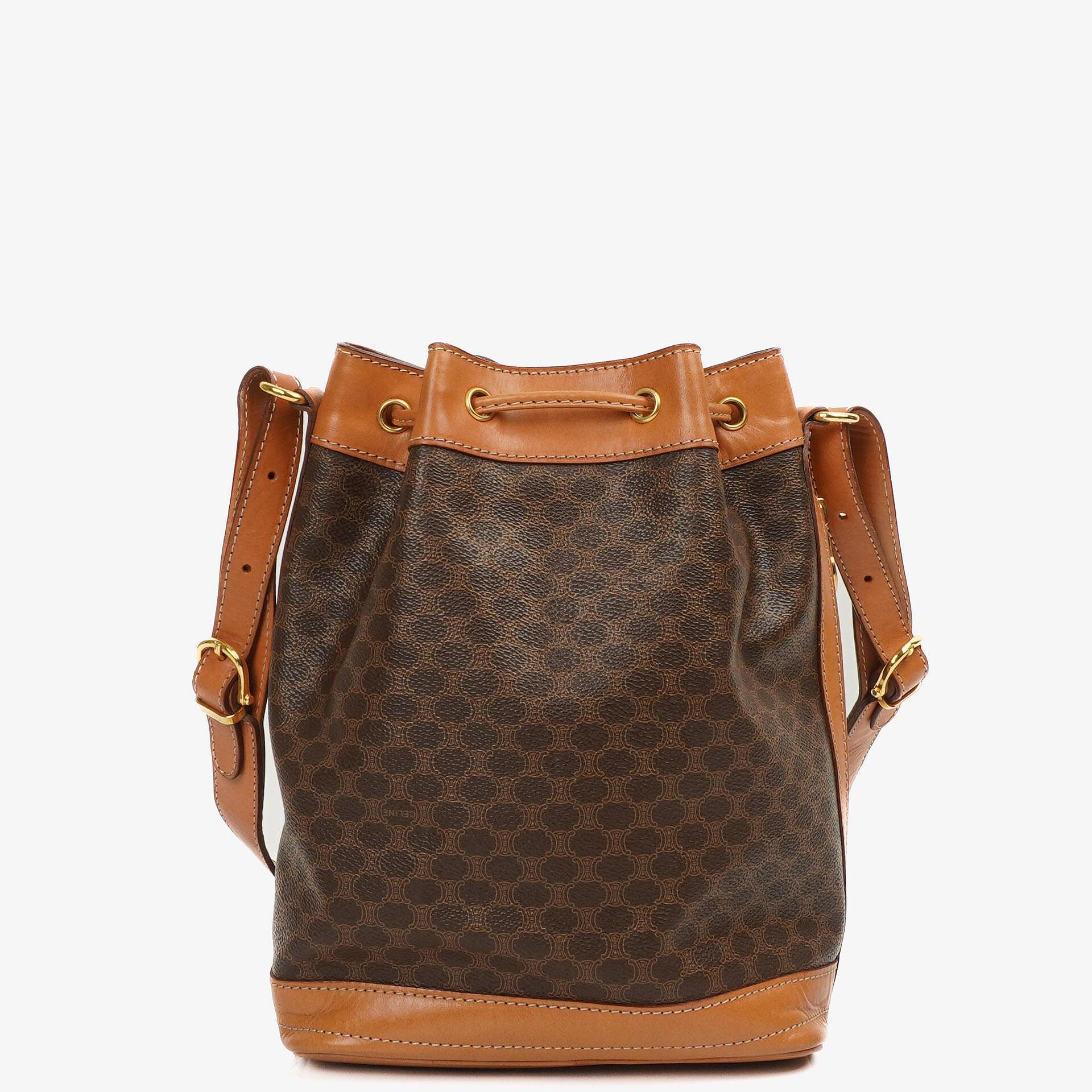 Celine Vintage Macadam Triomphe Braun Zugband Bucket Bag