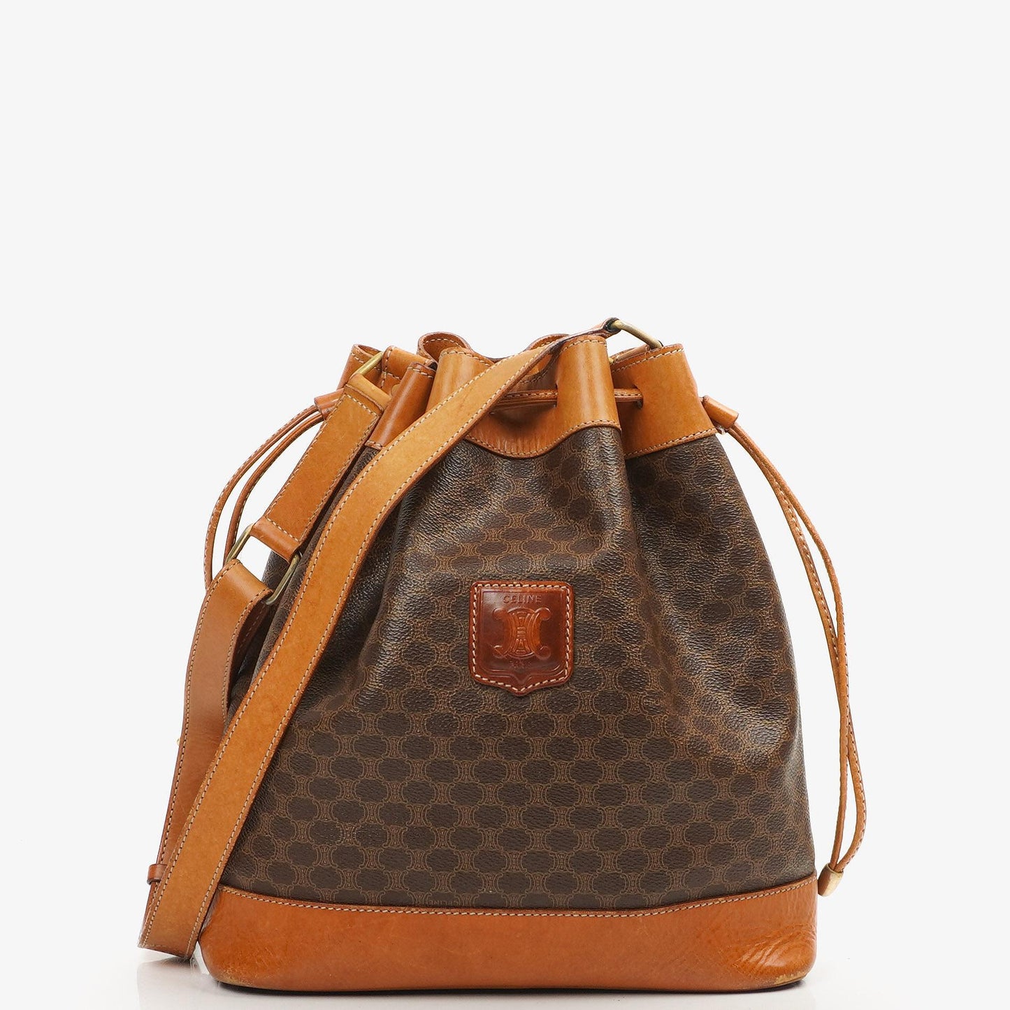Celine Vintage Macadam Triomphe Braune Zugband Bucket Bag