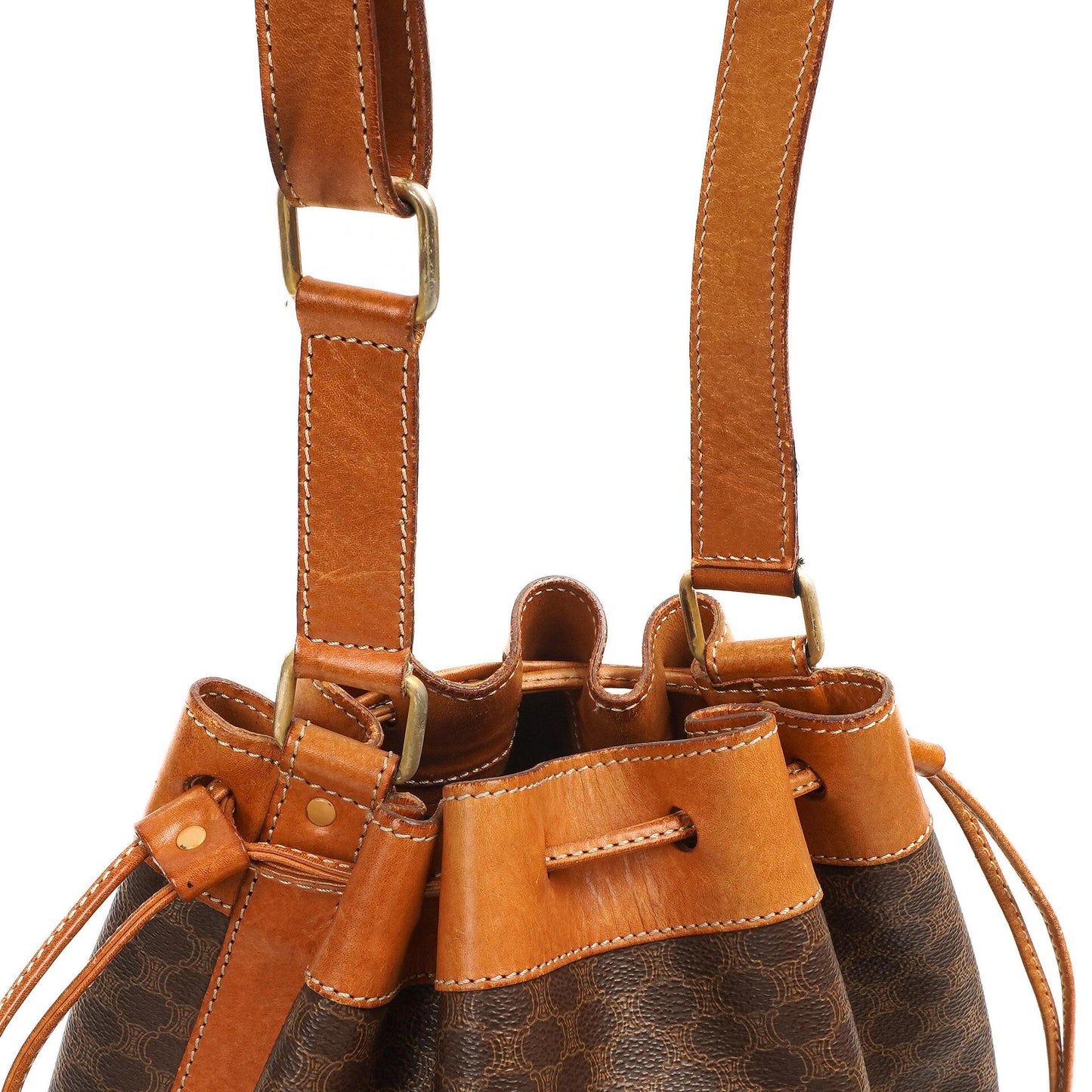 Celine Vintage Macadam Triomphe Braune Zugband Bucket Bag