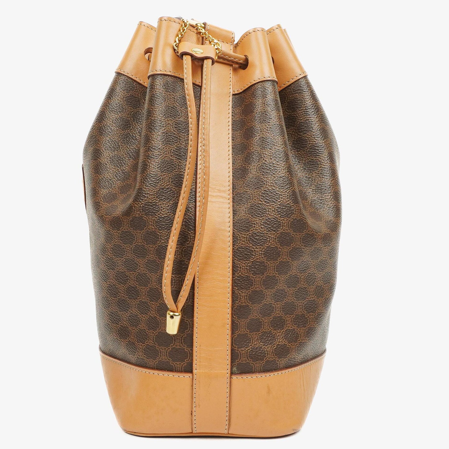 Celine Vintage Macadam Triomphe Beuteltasche in Braun mit Kordelzug