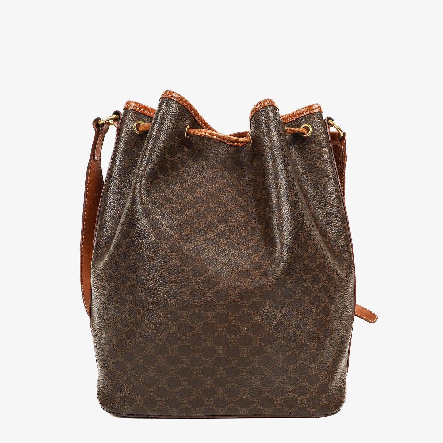 Celine Vintage Macadam Triomphe Bucket Bag mit Zugband in Braun