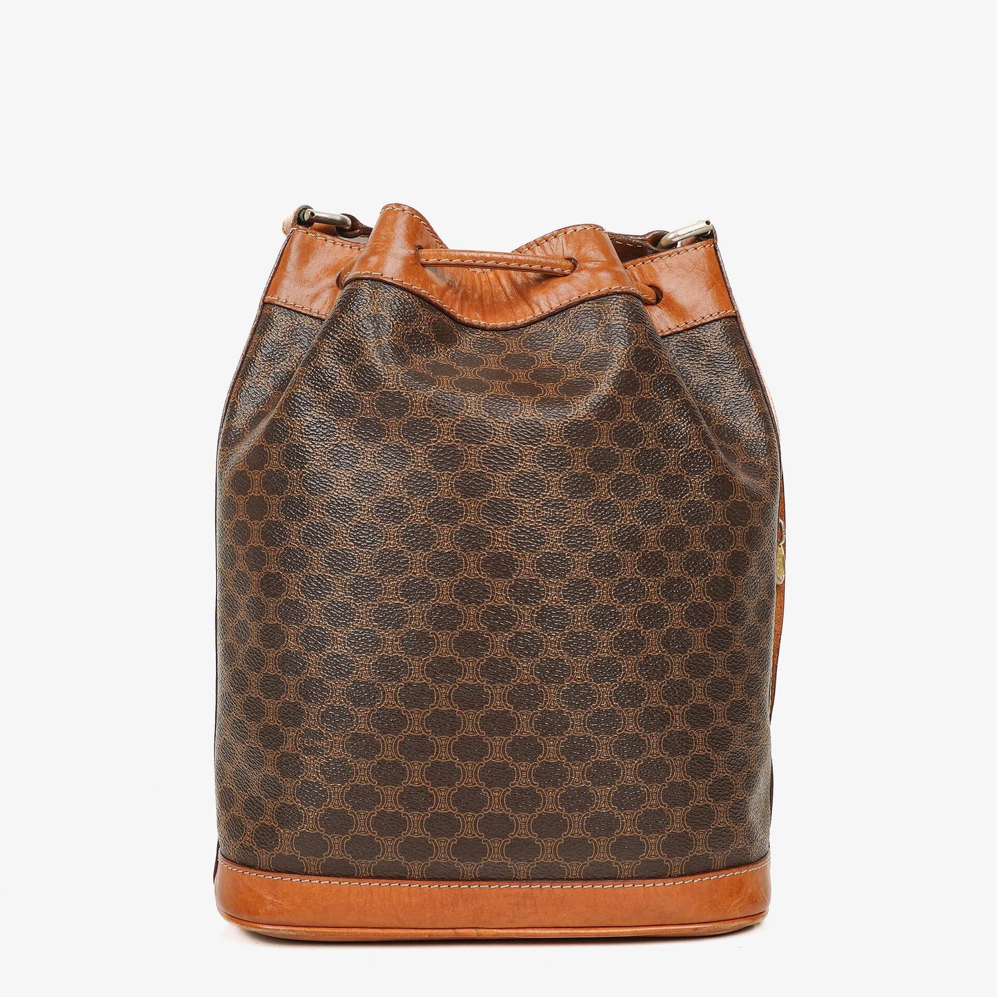 Celine Vintage Macadam Triomphe Bucket Bag mit Zugband in Braun