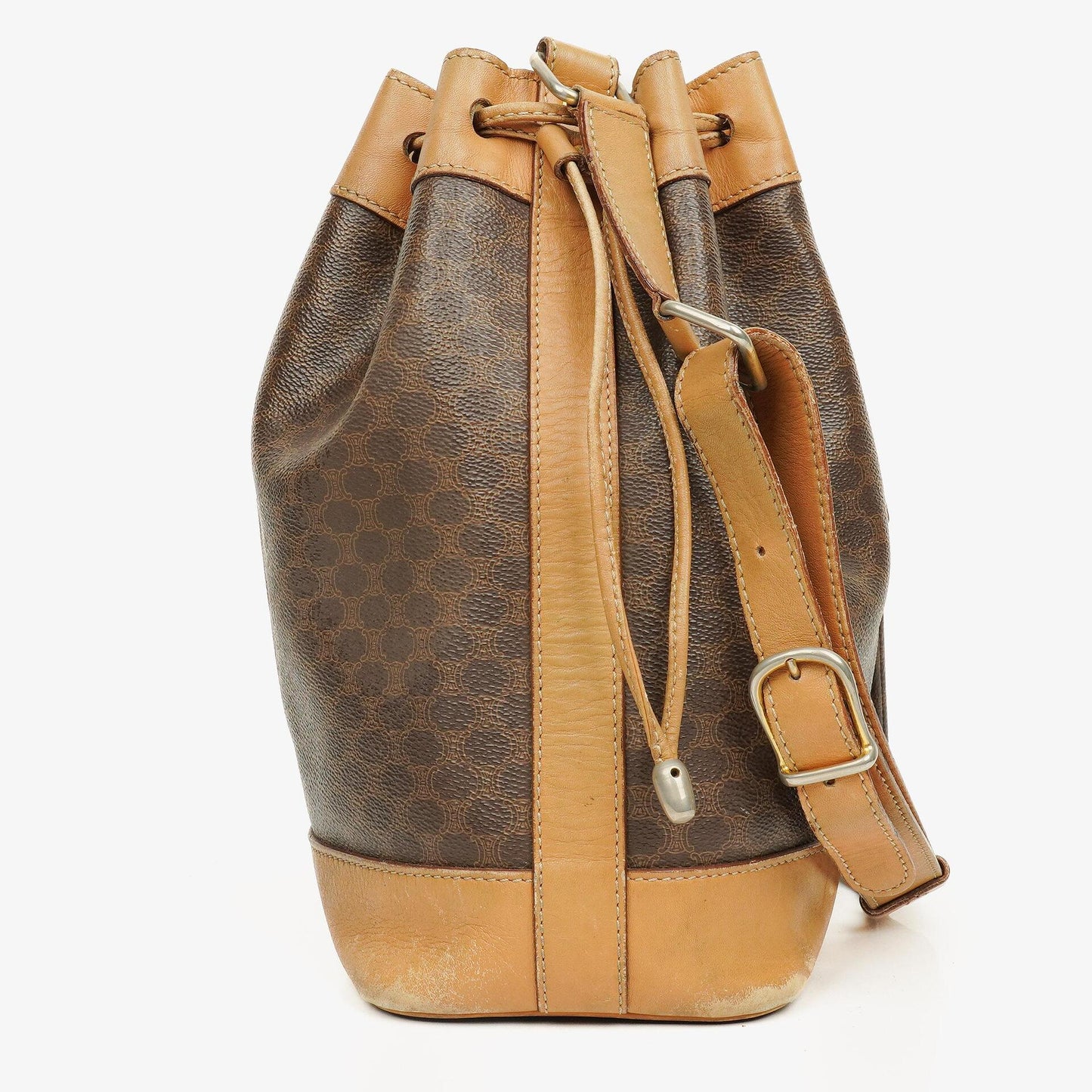 Celine Vintage Macadam Triomphe Bucket Bag mit Zugband in Braun