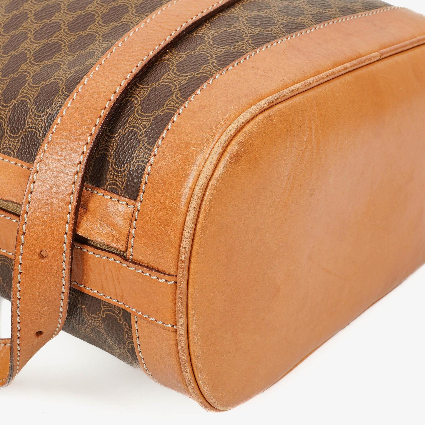 Celine Vintage Macadam Triomphe Bucket Bag mit Zugband in Braun