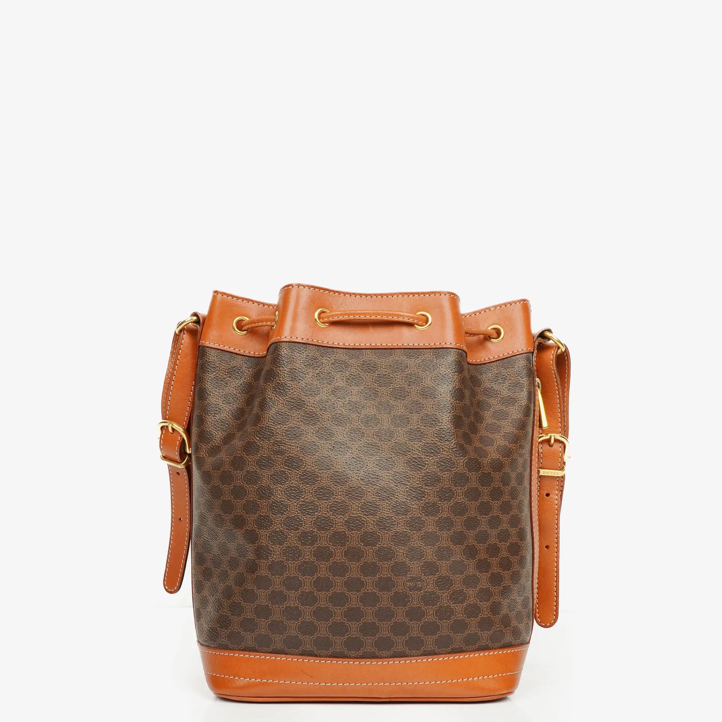 Celine Vintage Macadam Triomphe Bucket Tasche mit Kordelzug in Braun