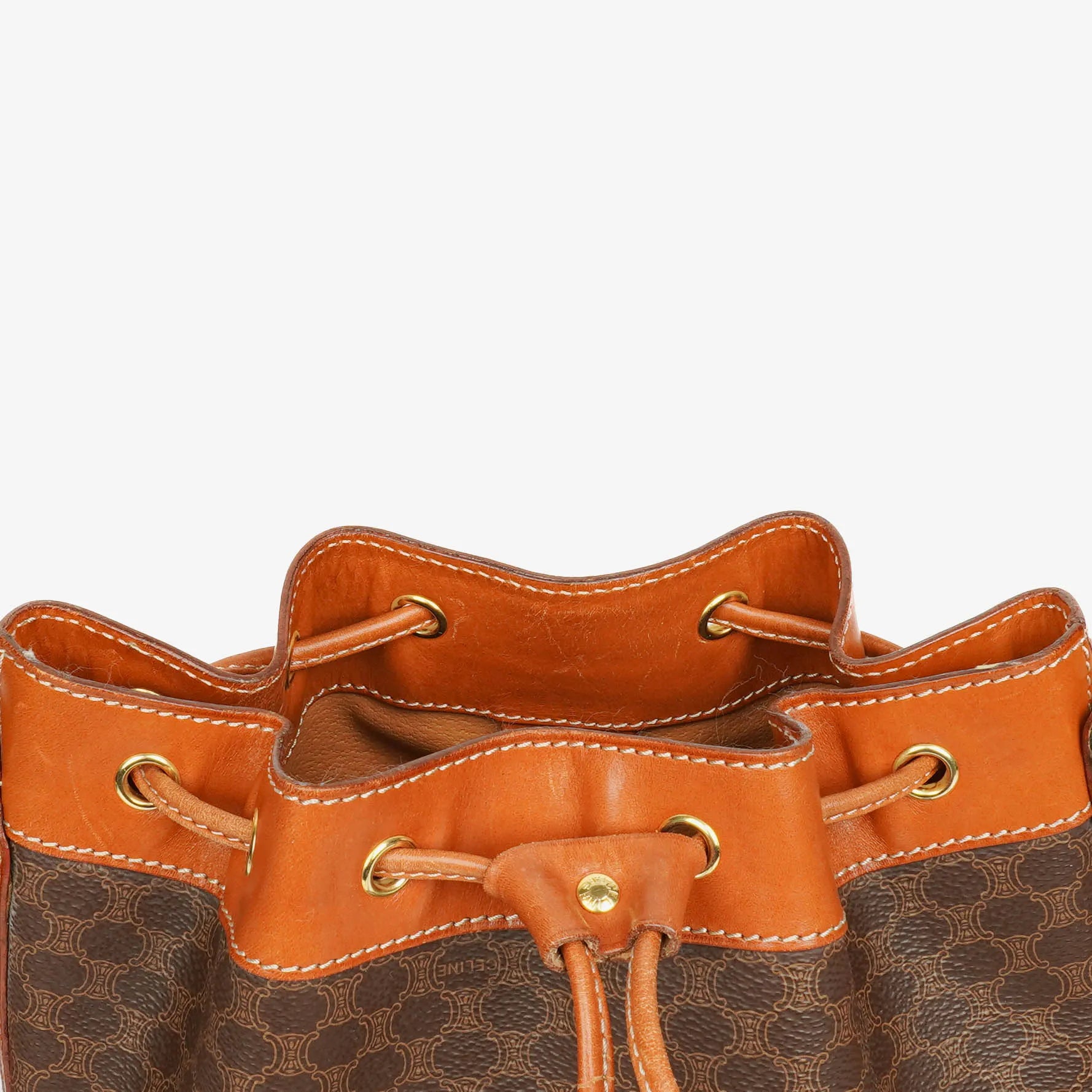Celine Vintage Macadam Triomphe Bucket Tasche mit Kordelzug in Braun