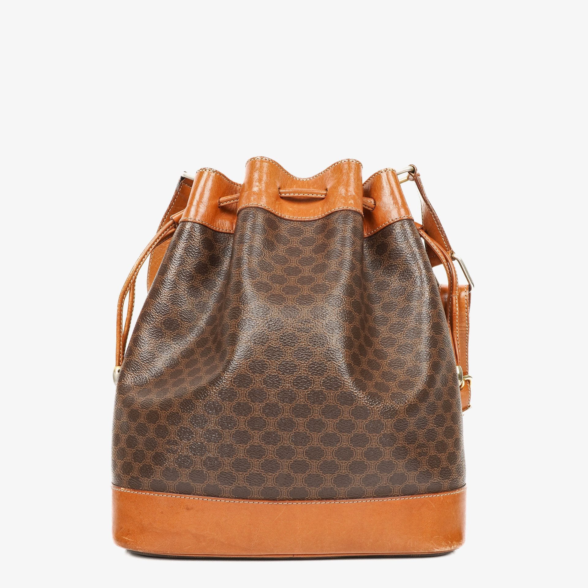 Celine Vintage Macadam Triomphe Bucket Bag mit Kordelzug in Braun
