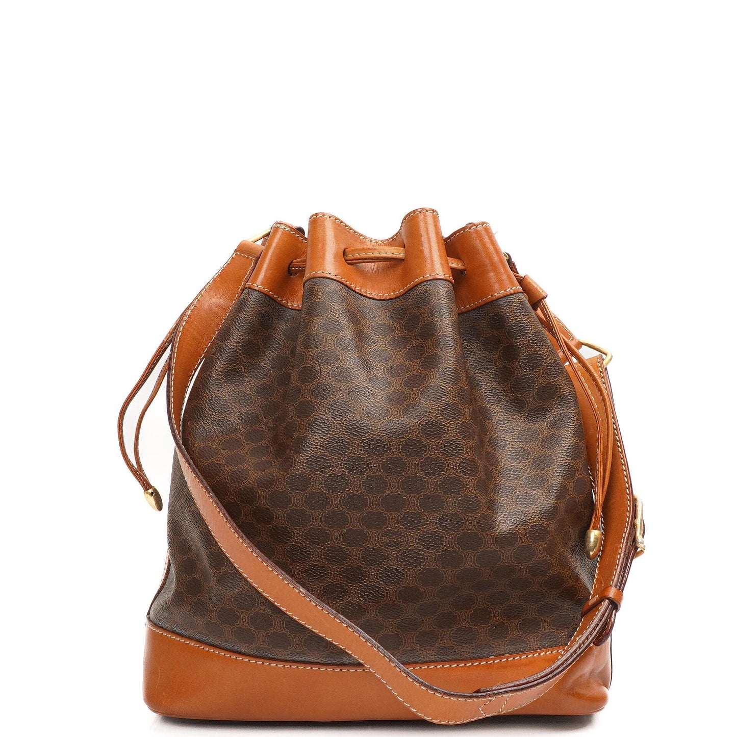 Celine Vintage Macadam Triomphe Braune Zugband Eimer Tasche mit Beutel