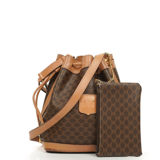 Céline Vintage Macadam Triomphe Braun Kordelzug Kleine Beuteltasche