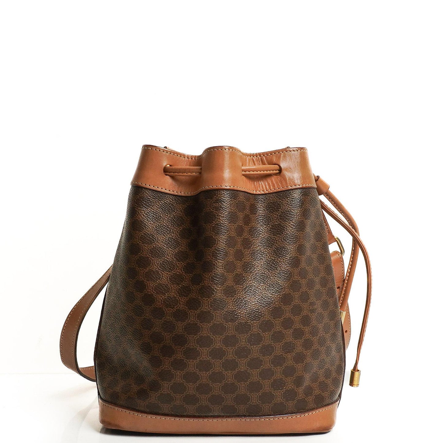 Céline Vintage Macadam Triomphe Braun Kordelzug Kleine Beuteltasche
