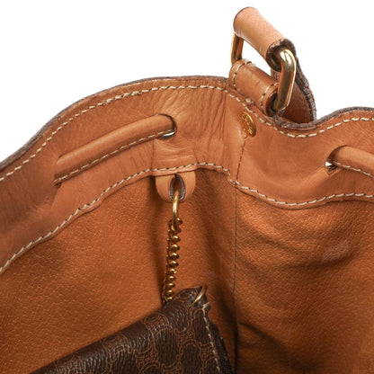 Céline Vintage Macadam Triomphe Braun Kordelzug Kleine Beuteltasche