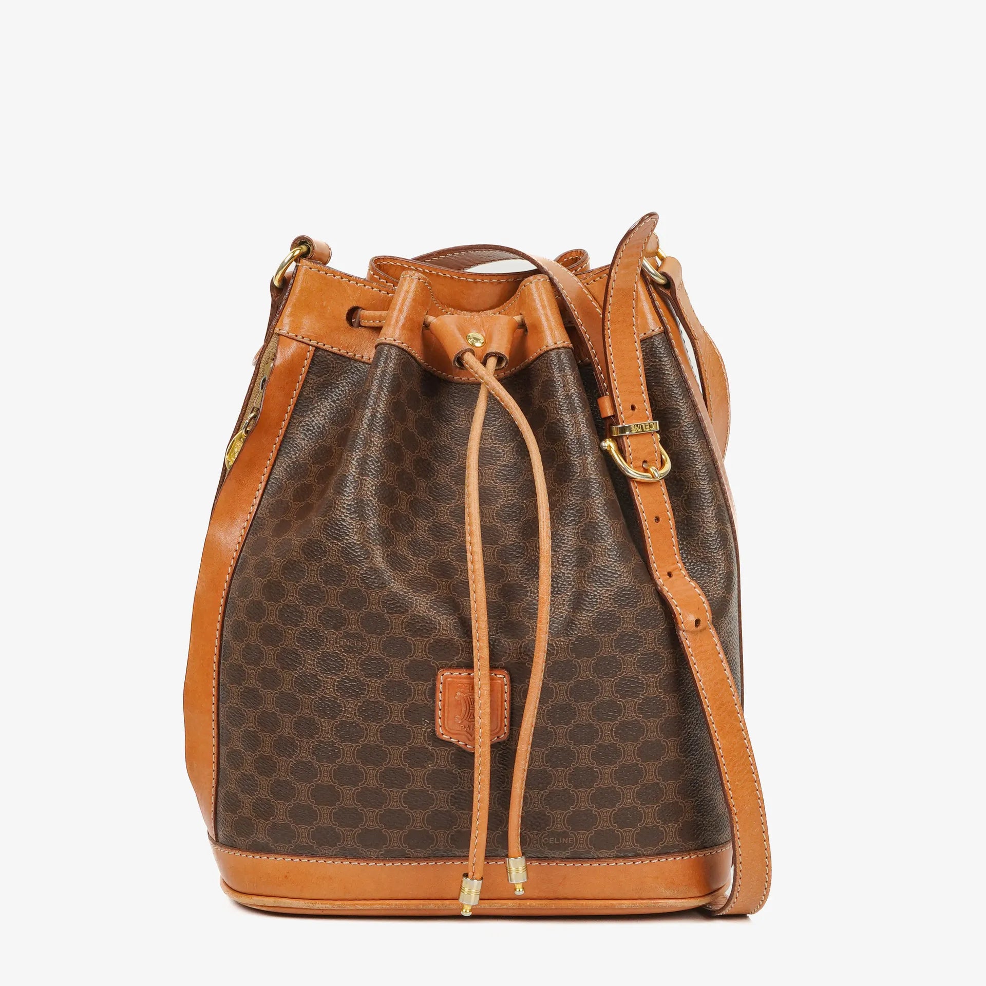 Celine Vintage Macadam Triomphe Bucket Bag mit Kordelzug