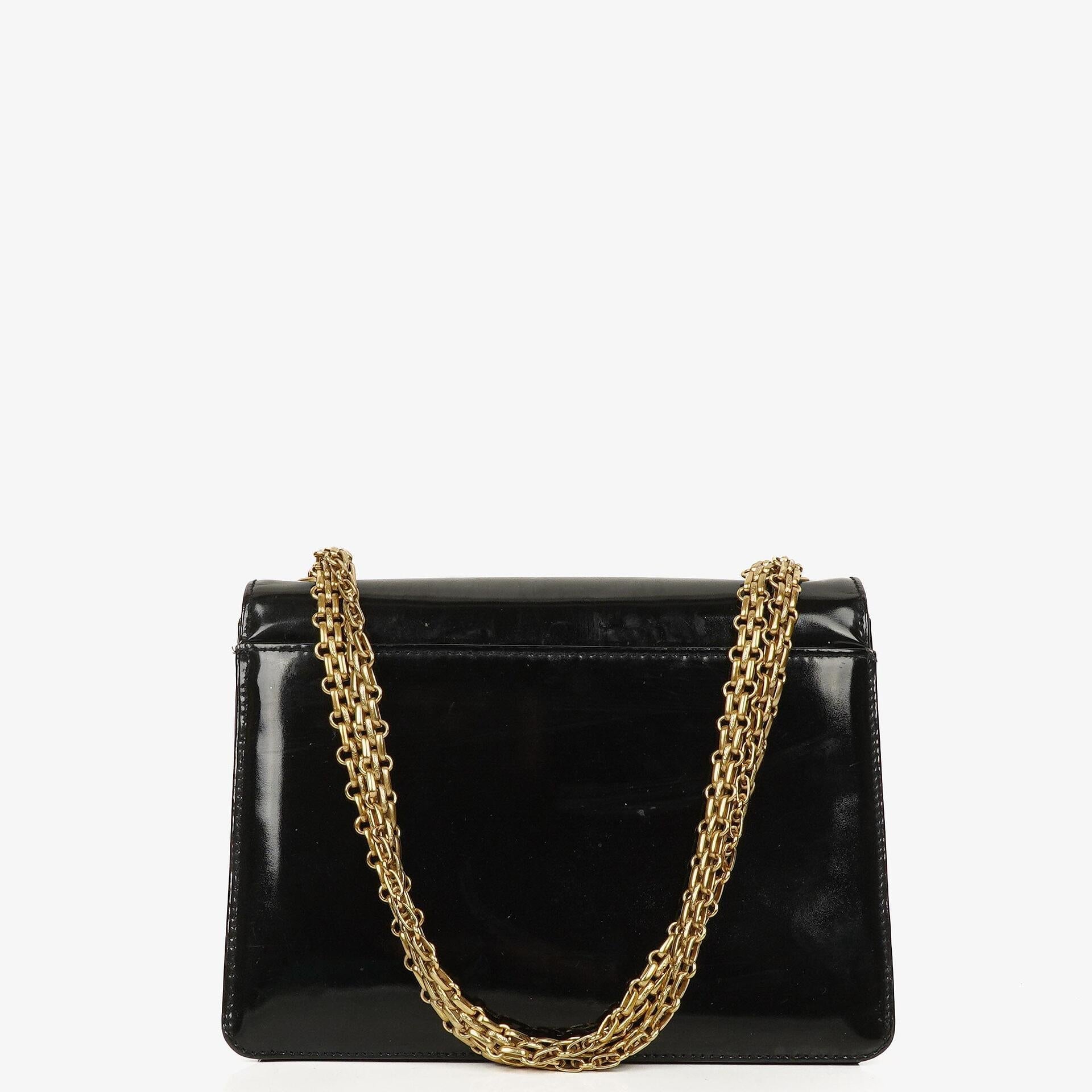 Chanel 2.55 Schultertasche aus schwarzem Lackleder mit Mademoiselle-Kette