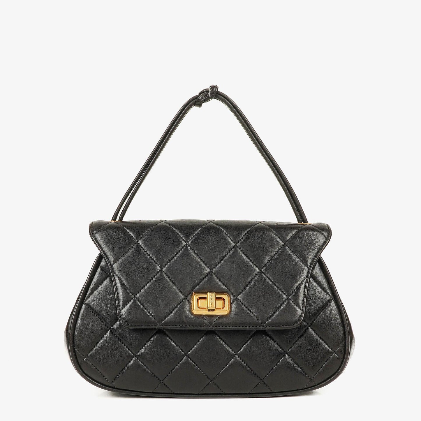 Chanel 2.55 Top-Handle Flap-Tasche aus schwarzem gestepptem Lammleder