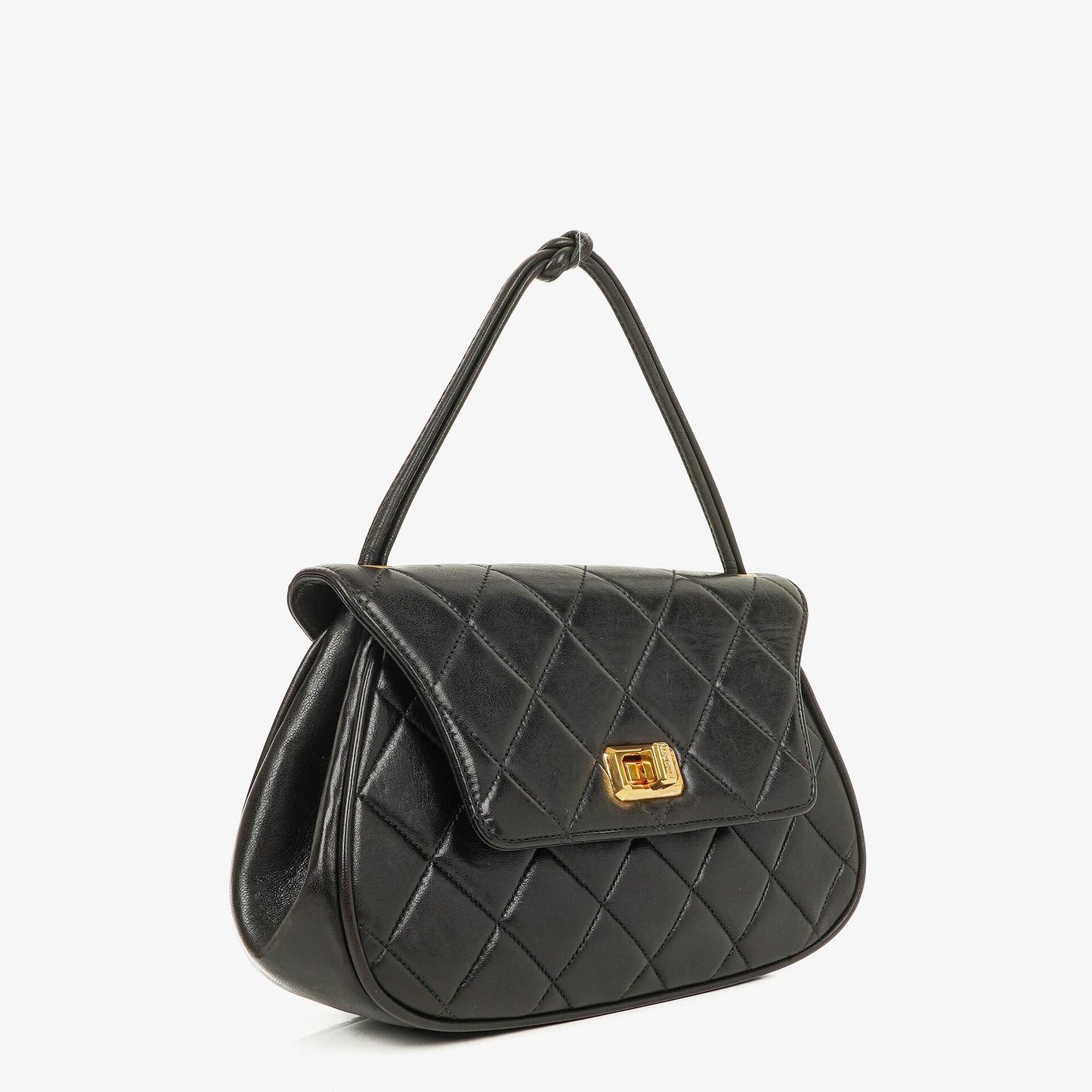 Chanel 2.55 Top-Handle Flap-Tasche aus schwarzem gestepptem Lammleder