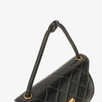 Chanel 2.55 Top-Handle Flap-Tasche aus schwarzem gestepptem Lammleder