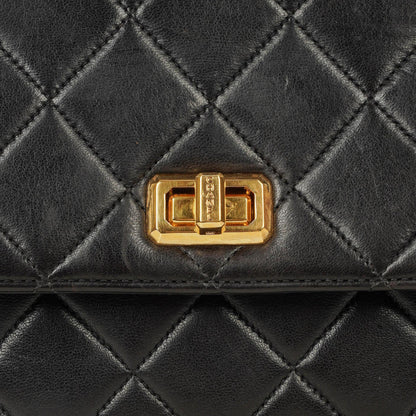 Chanel 2.55 Top-Handle Flap-Tasche aus schwarzem gestepptem Lammleder