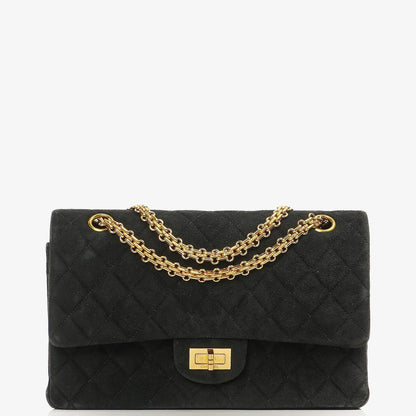 Chanel 2.55 Medium Classic Doppelklappentasche Schwarz Gepolstertes Wildleder Gold Hardware