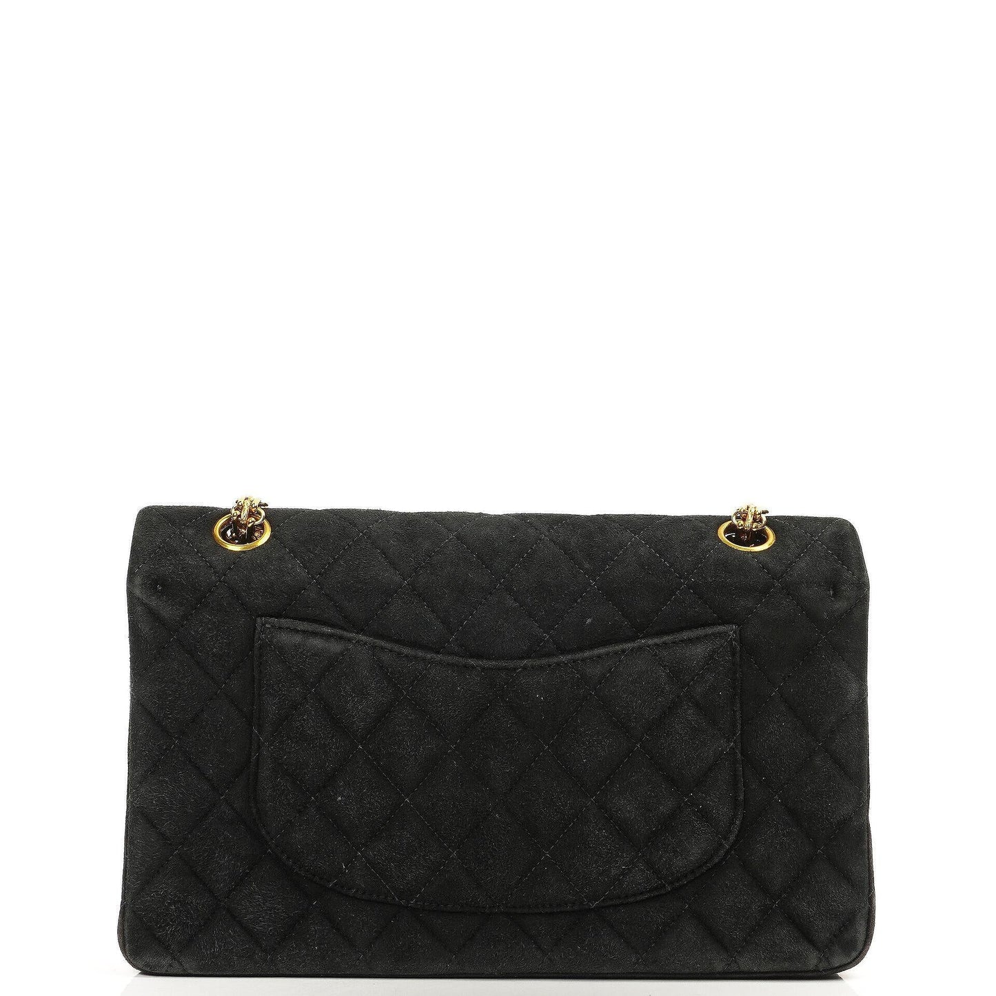 Chanel 2.55 Medium Classic Doppelklappentasche Schwarz Gepolstertes Wildleder Gold Hardware