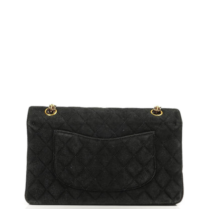 Chanel 2.55 Medium Classic Doppelklappentasche Schwarz Gepolstertes Wildleder Gold Hardware