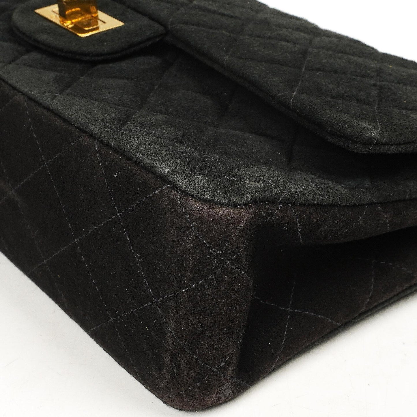 Chanel 2.55 Medium Classic Doppelklappentasche Schwarz Gepolstertes Wildleder Gold Hardware