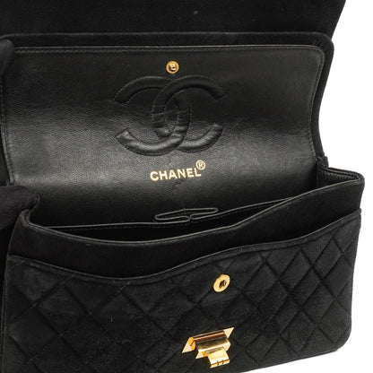 Chanel 2.55 Medium Classic Doppelklappentasche Schwarz Gepolstertes Wildleder Gold Hardware