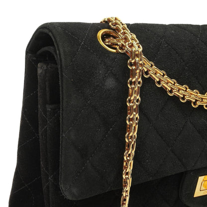 Chanel 2.55 Medium Classic Doppelklappentasche Schwarz Gepolstertes Wildleder Gold Hardware