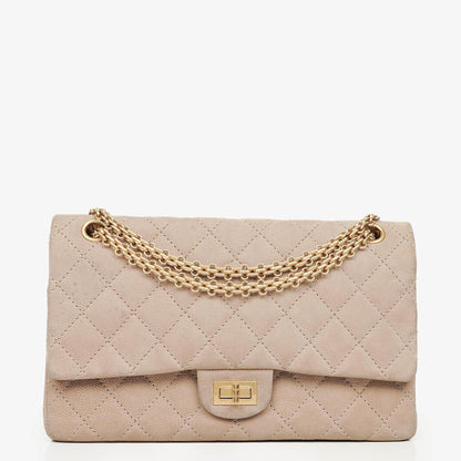 Chanel 2.55 Reissue 227 Flap Bag aus beigem gestepptem Kaviarleder mit goldfarbenen Beschlägen