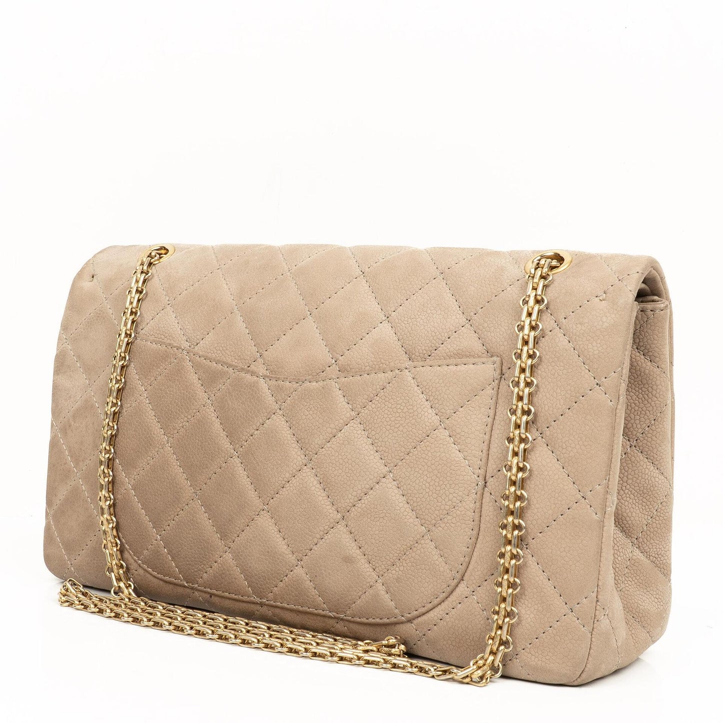 Chanel 2.55 Reissue 227 Jumbo Flap Bag aus beigem gestepptem Caviar mit goldfarbenen Beschlägen