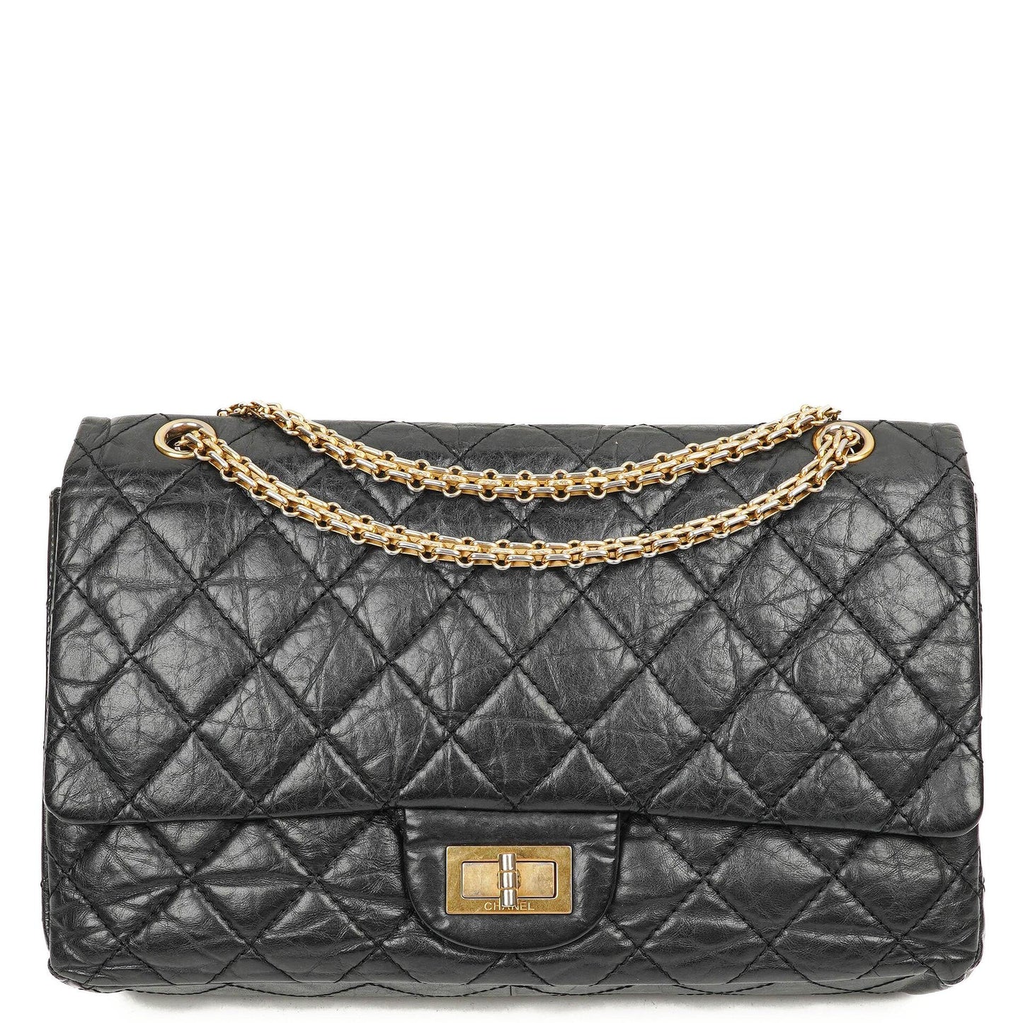 Chanel 2.55 Reissue Schwarz Gealtertes Kalbsleder Große Double Flap Tasche