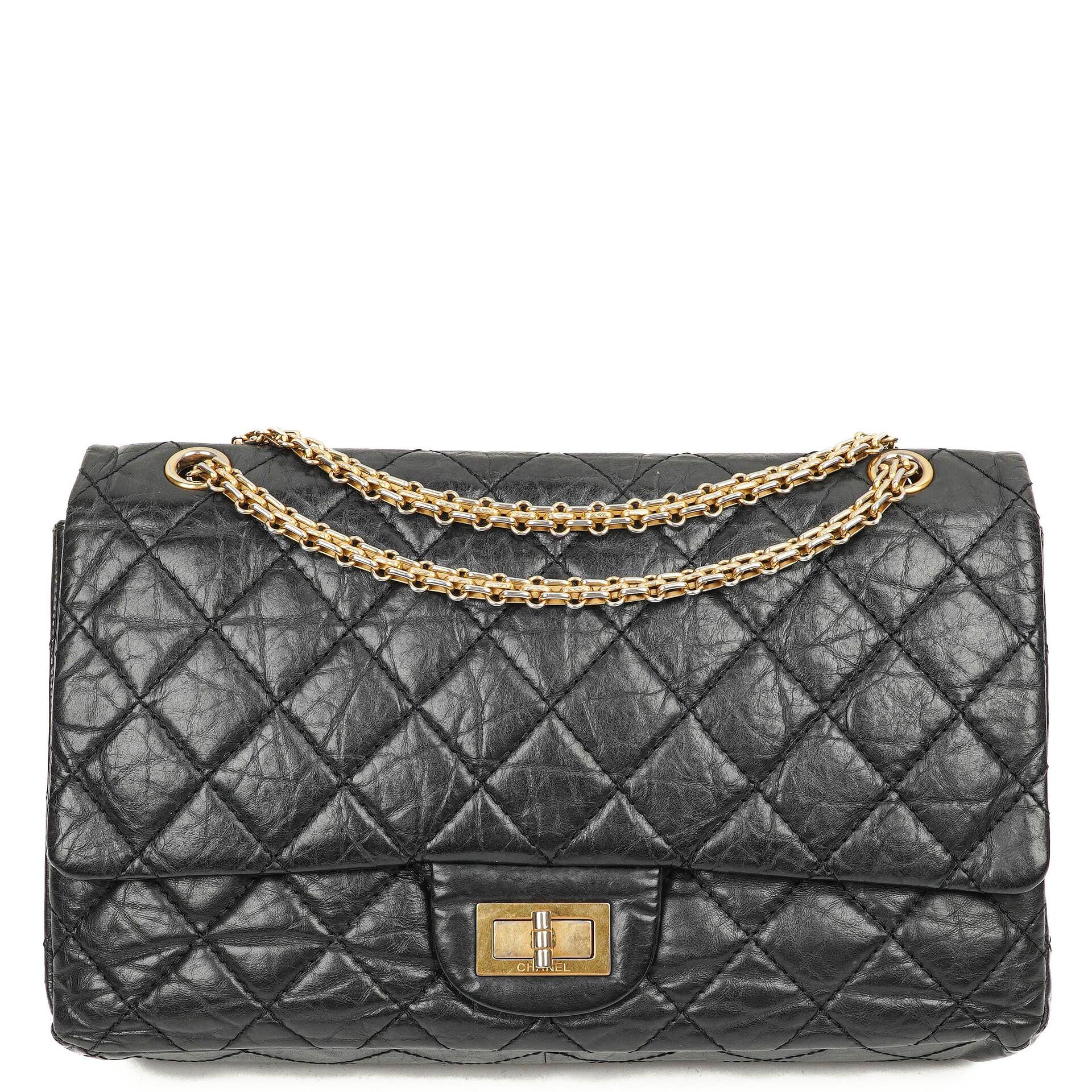 Chanel 2.55 Reissue Schwarz Gealtertes Kalbsleder Große Double Flap Tasche