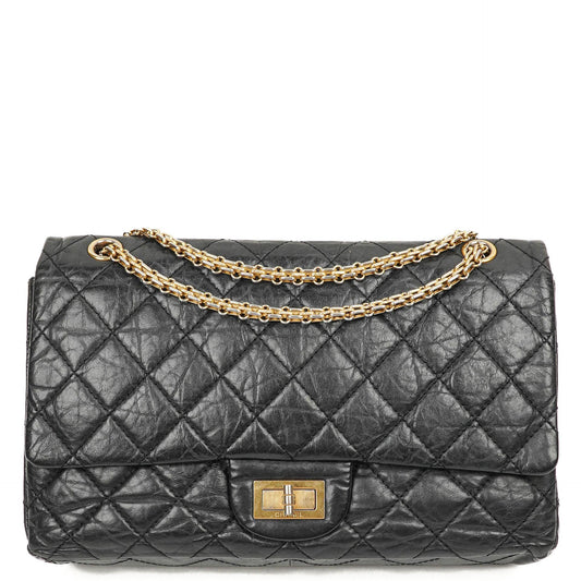 Chanel 2.55 Reissue Schwarz Gealtertes Kalbsleder Große Double Flap Tasche