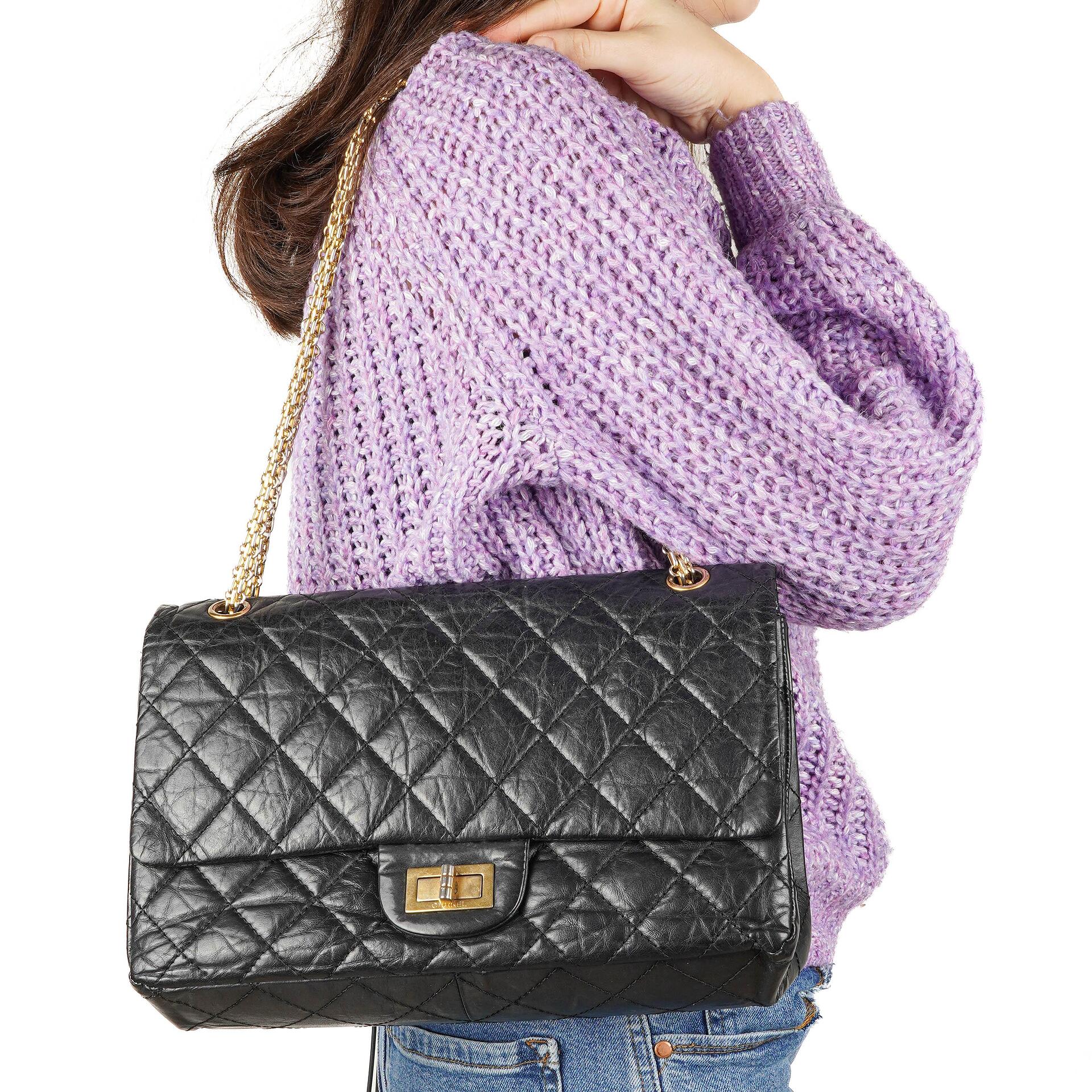 Chanel 2.55 Reissue Schwarz Gealtertes Kalbsleder Große Double Flap Tasche