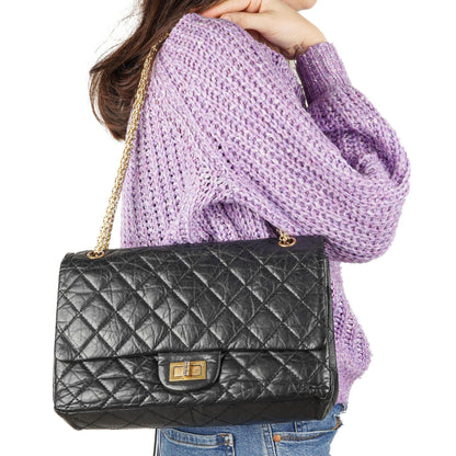 Chanel 2.55 Reissue Schwarz Gealtertes Kalbsleder Große Double Flap Tasche