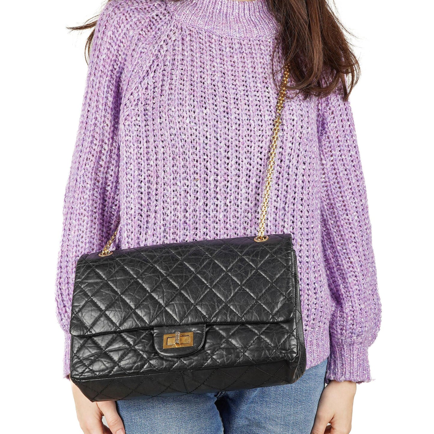 Chanel 2.55 Reissue Schwarz Gealtertes Kalbsleder Große Double Flap Tasche