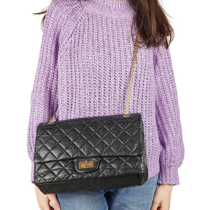 Chanel 2.55 Reissue Schwarz Gealtertes Kalbsleder Große Double Flap Tasche