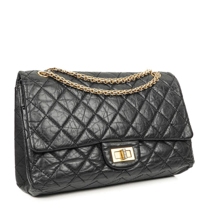 Chanel 2.55 Reissue Schwarz Gealtertes Kalbsleder Große Double Flap Tasche