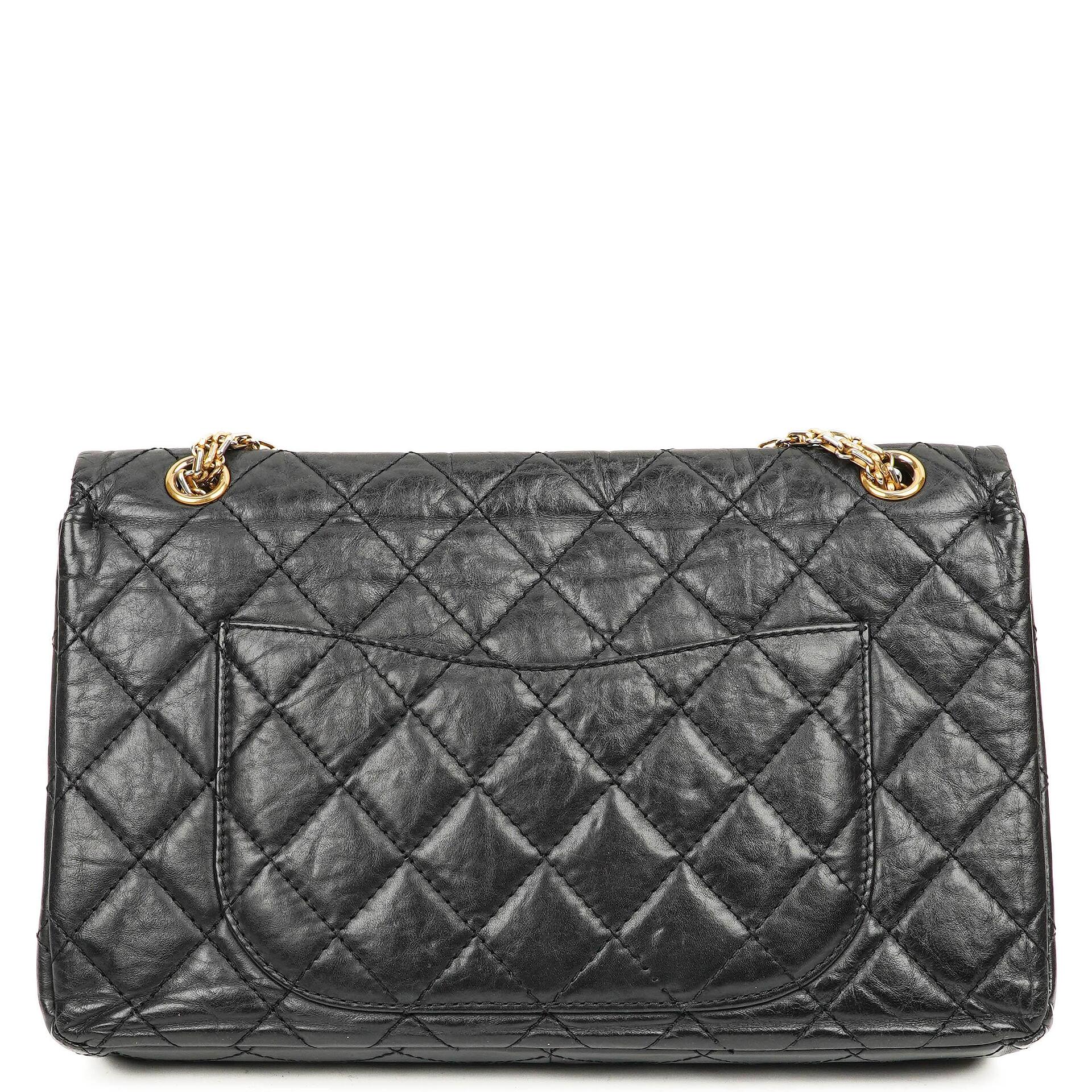 Chanel 2.55 Reissue Schwarz Gealtertes Kalbsleder Große Double Flap Tasche