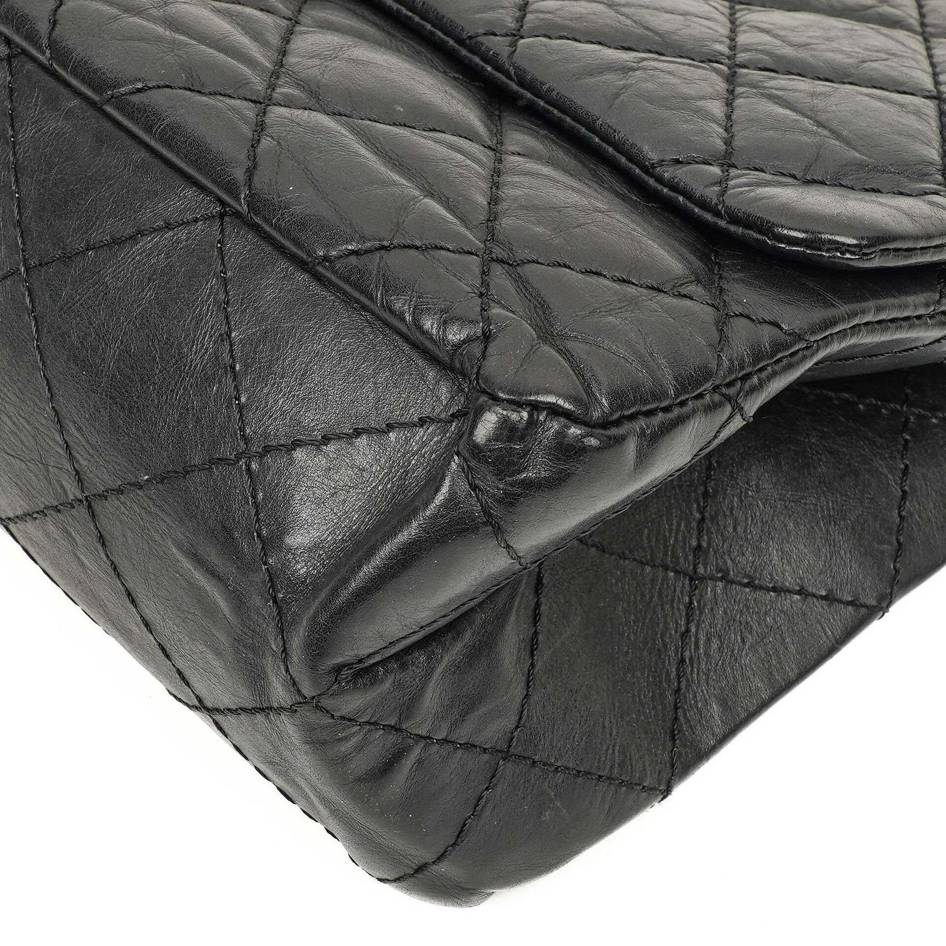 Chanel 2.55 Reissue Schwarz Gealtertes Kalbsleder Große Double Flap Tasche