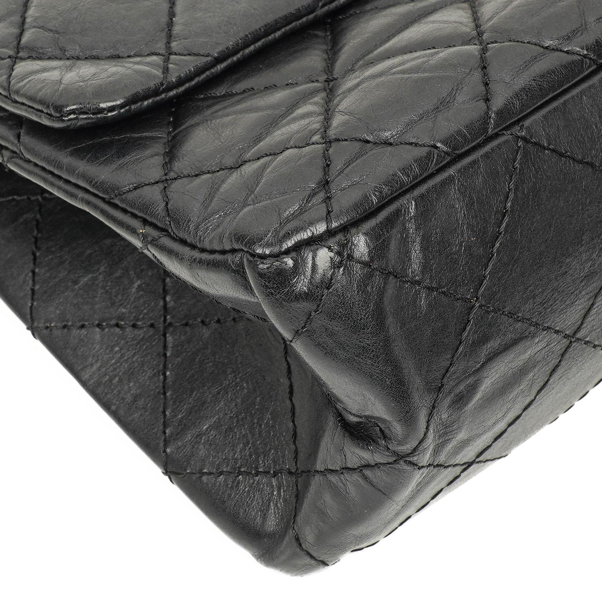 Chanel 2.55 Reissue Schwarz Gealtertes Kalbsleder Große Double Flap Tasche