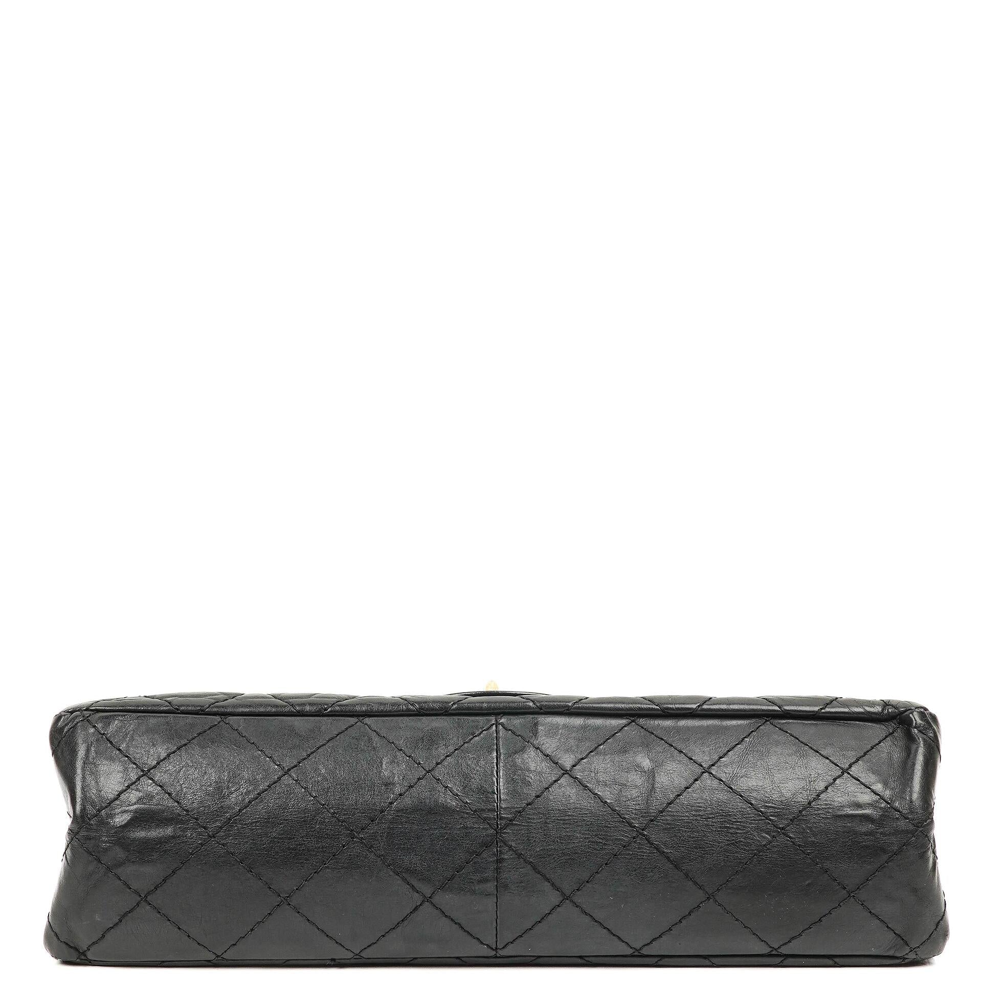 Chanel 2.55 Reissue Schwarz Gealtertes Kalbsleder Große Double Flap Tasche